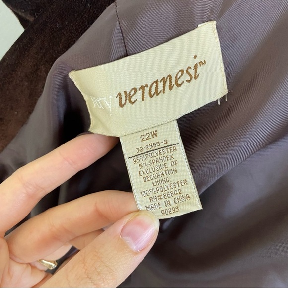 Very Veranesi Sz 22W Brown Velvet Floral Embroidered Jacket Blazer 3/4 Sleeve - Picture 12 of 13